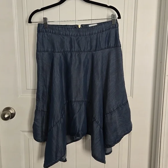 HD in Paris Blue Asymmetrical High-Low Skirt Chambray Western Cowgirl Boho - Picture 2 of 5